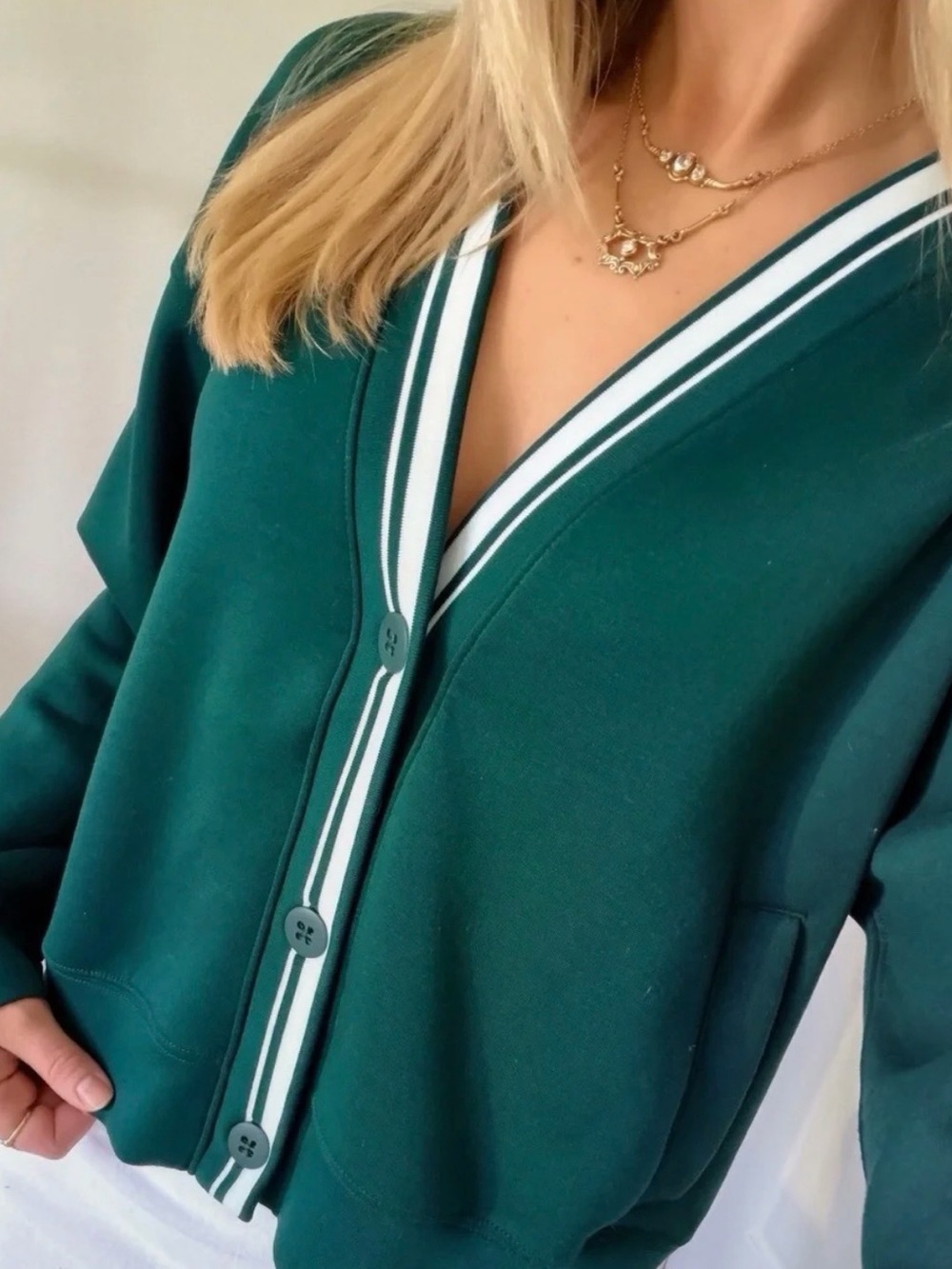 Abercrombie YPB Green V-Neck Button Cardigan Jacket - Women